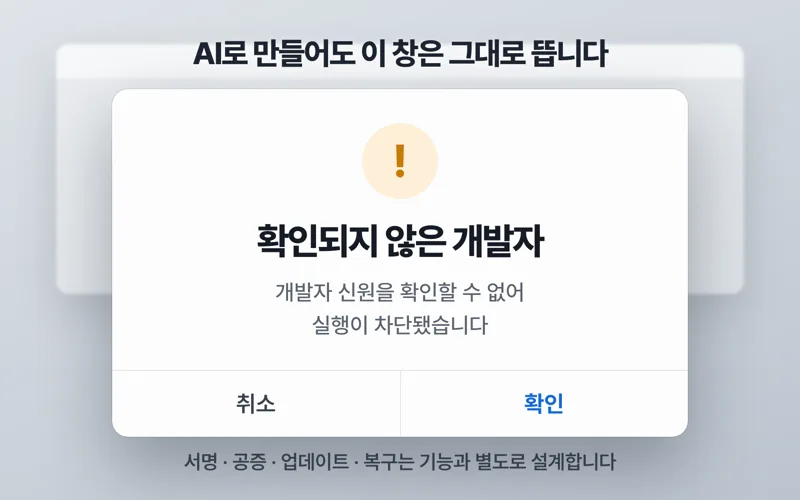AI가 데스크톱 앱을 만들었습니다. 고객 PC는 그 앱을 믿지 않습니다